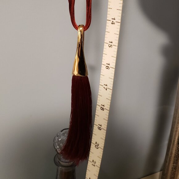 Red Tassel Necklace with Gold Accent - Picture 3 of 4